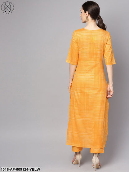 Yellow Cotton Slub Half Sleeve Kurta Set With Pants