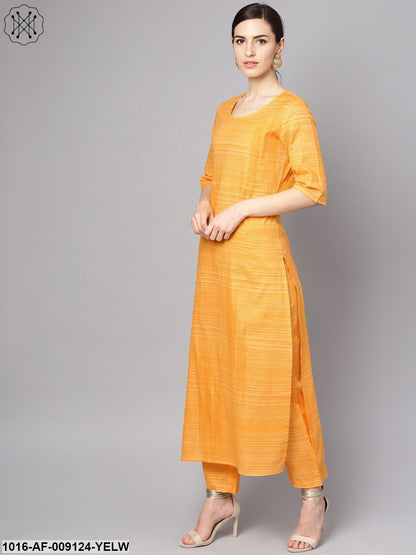 Yellow Cotton Slub Half Sleeve Kurta Set With Pants