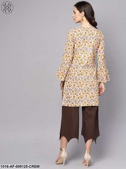 Round Neck Kurta With Gathered Full Sleeves & Handkerchief Palazzo