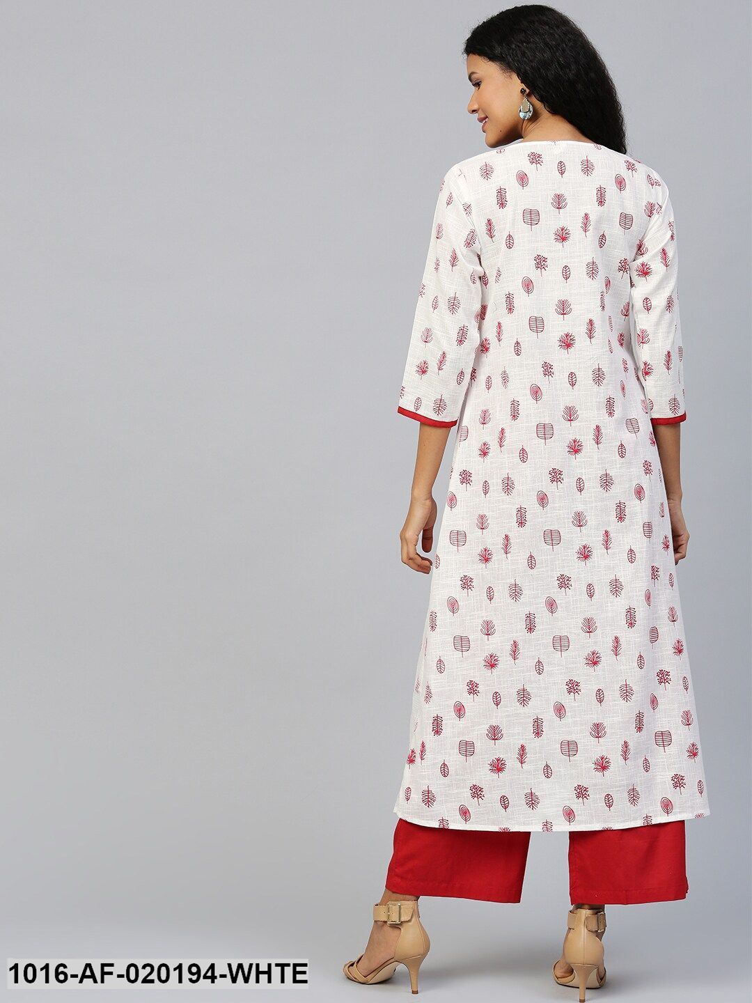 White & Red Printed Kurta with Palazzos