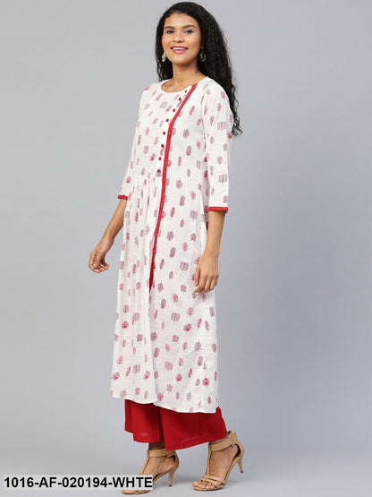 White & Red Printed Kurta with Palazzos