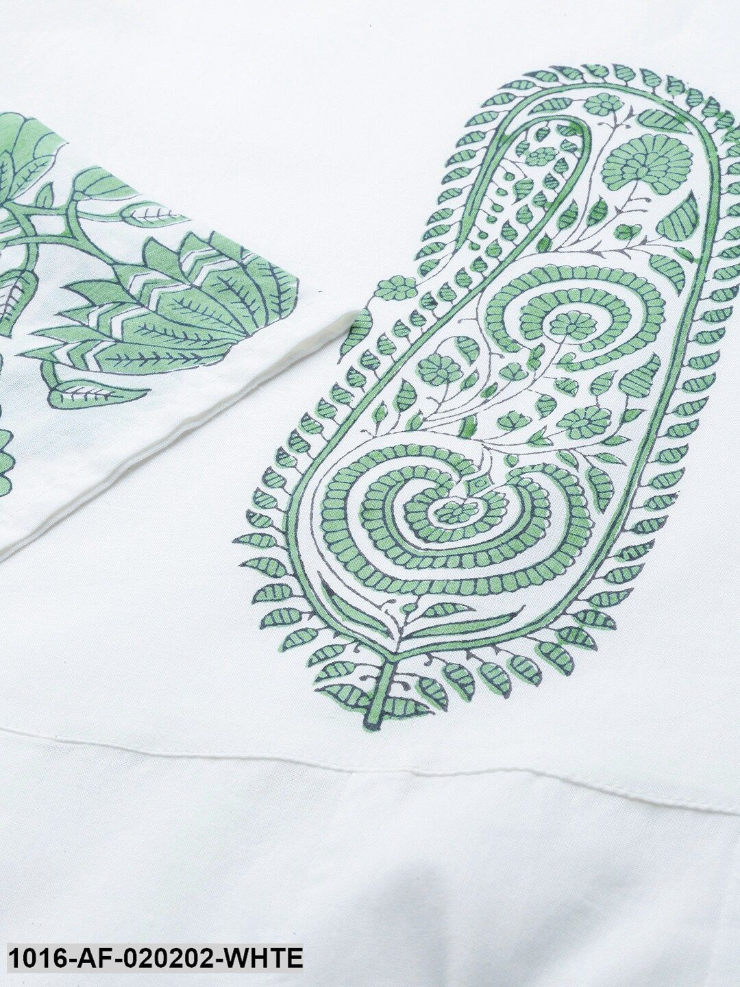 White & Green Ethnic Motif Block Print Kurta with Palazzos