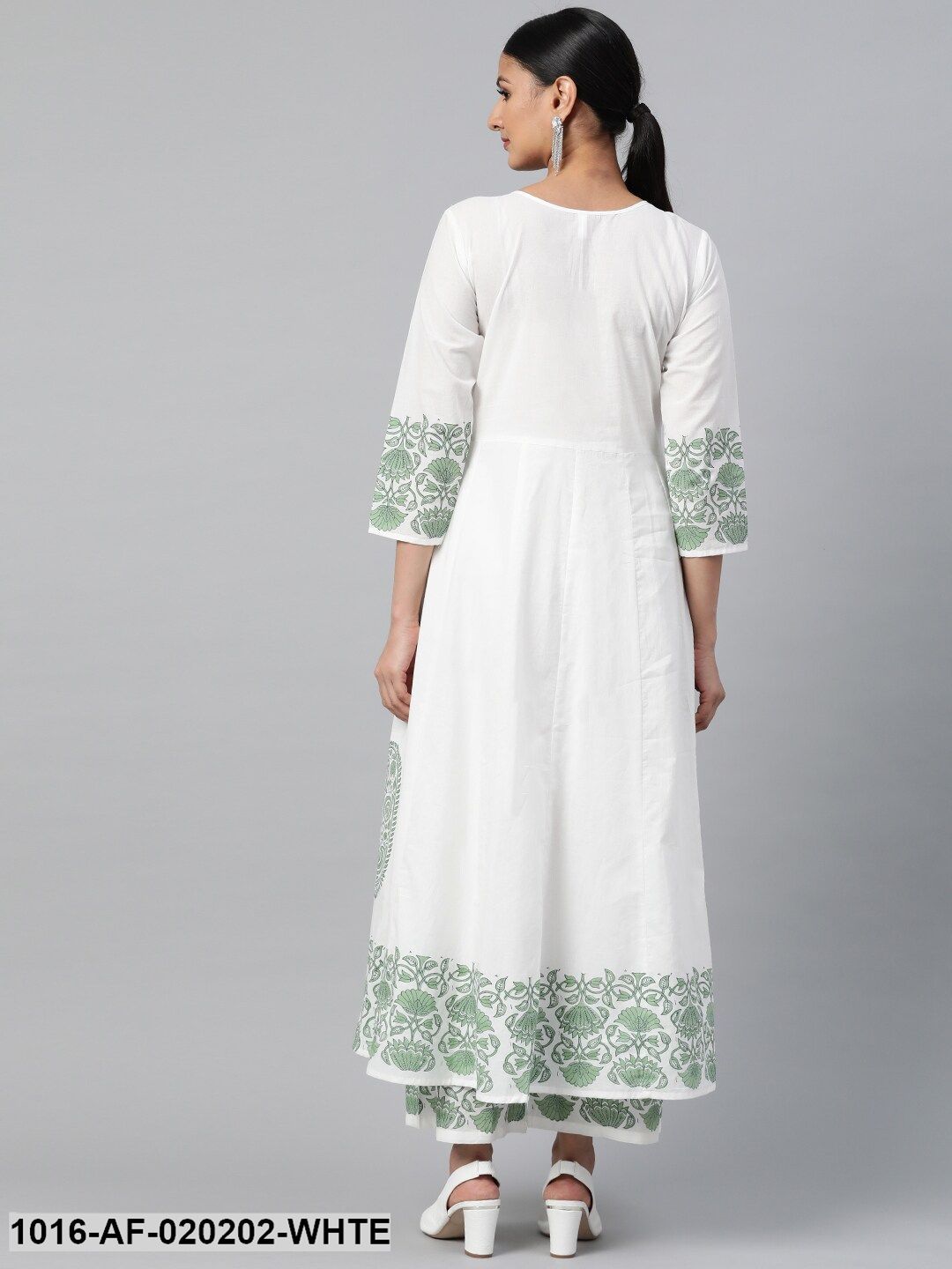 White & Green Ethnic Motif Block Print Kurta with Palazzos