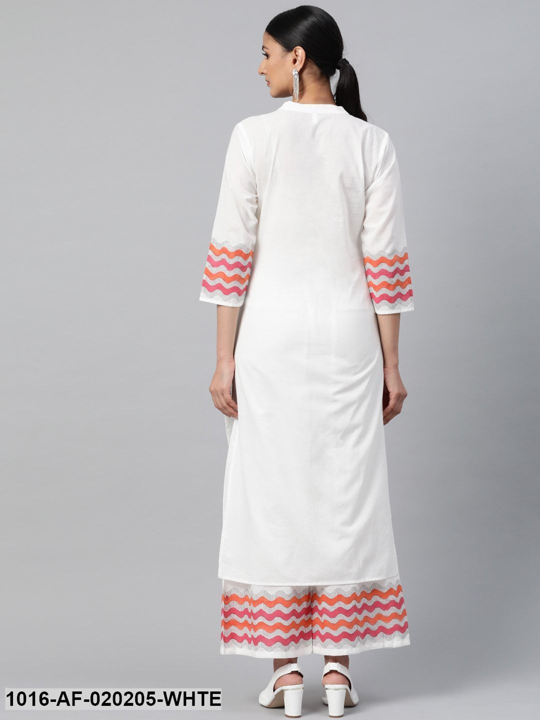 White & Pink Ethnic Motif Block Print Kurta with Palazzos