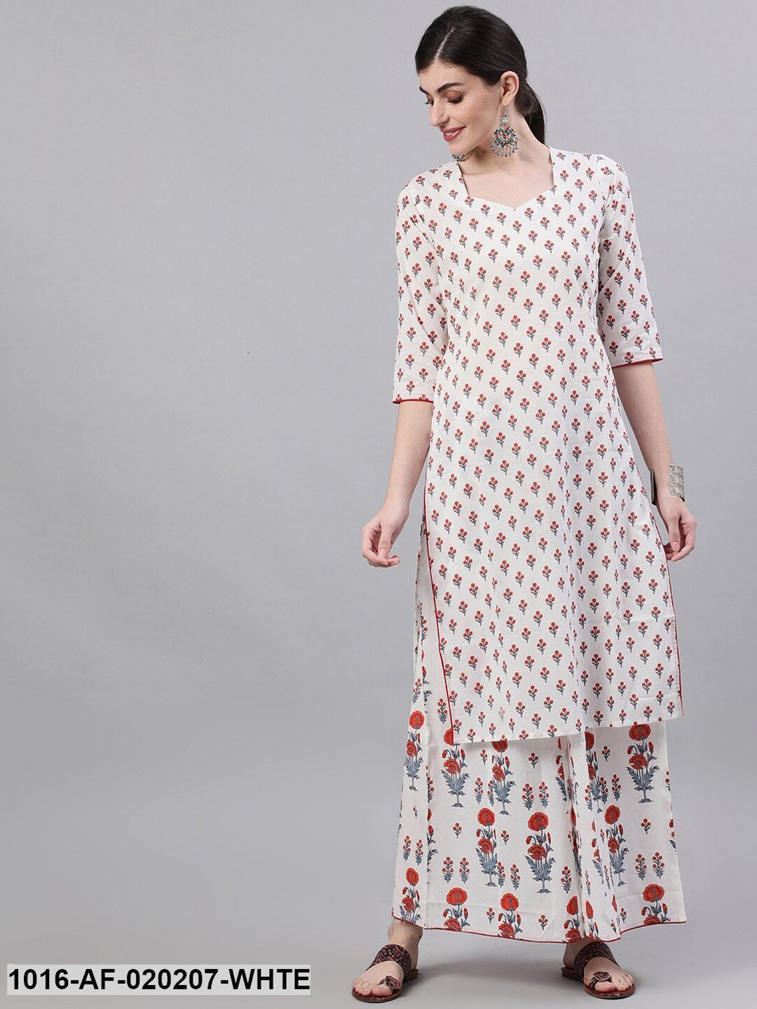 White Printed Kurta with Palazzo