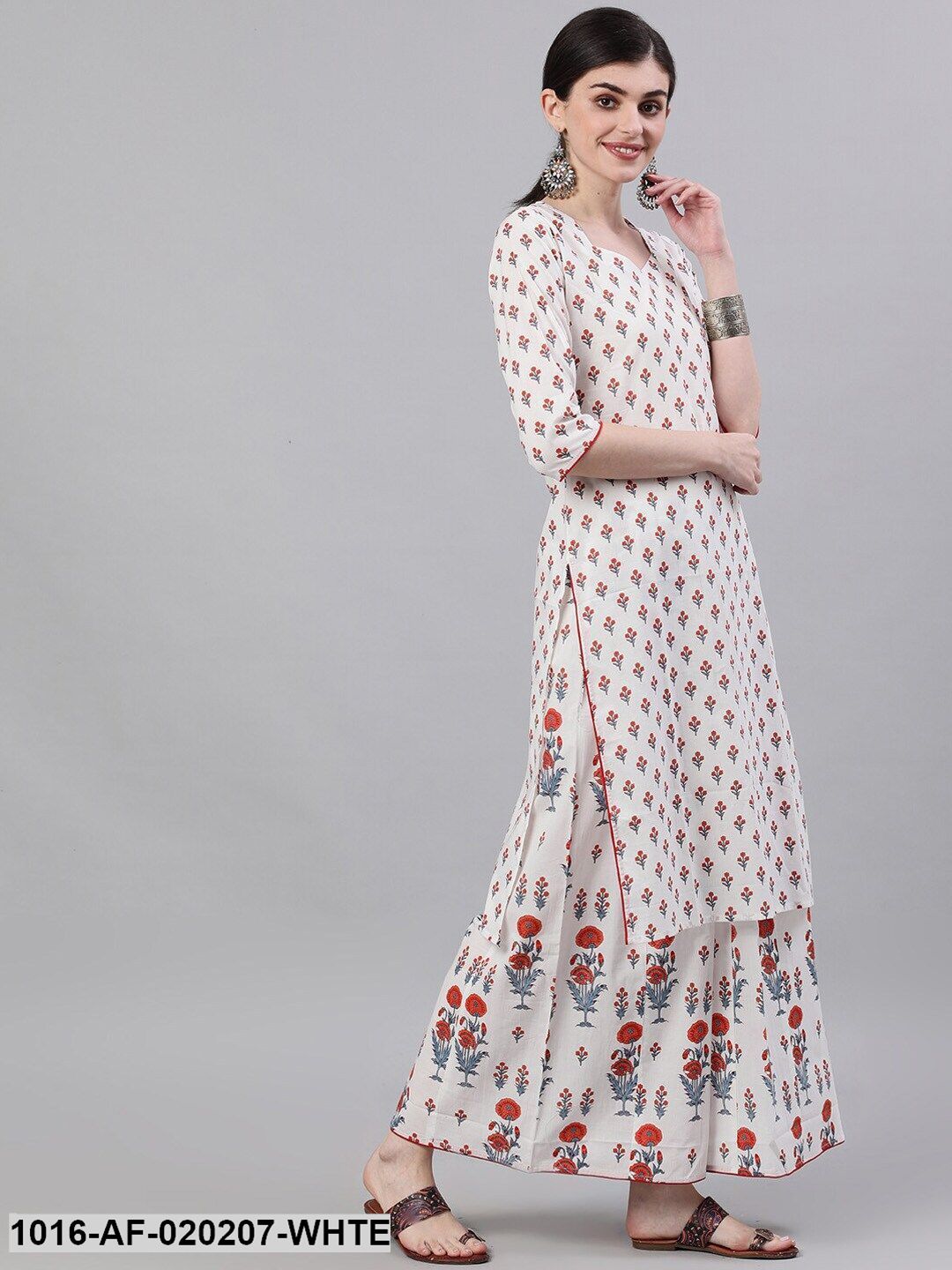 White Printed Kurta with Palazzo