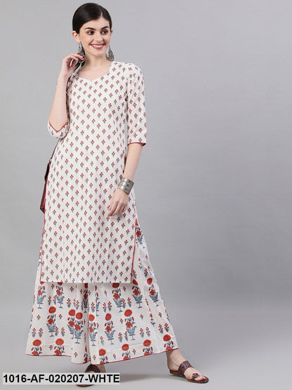 White Printed Kurta with Palazzo