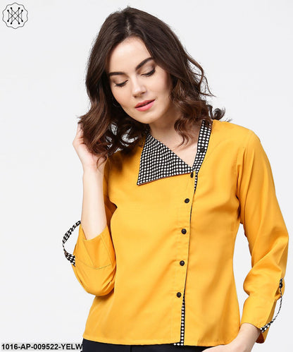 Yellow Full Sleeve Crepe Front Open Tops