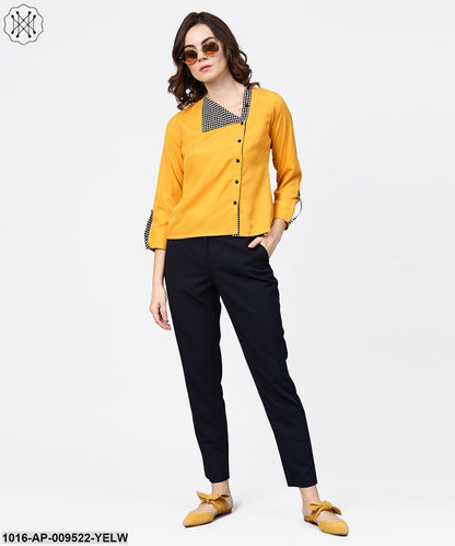 Yellow Full Sleeve Crepe Front Open Tops