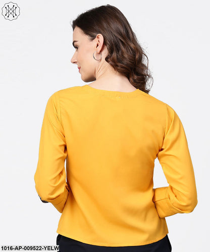 Yellow Full Sleeve Crepe Front Open Tops