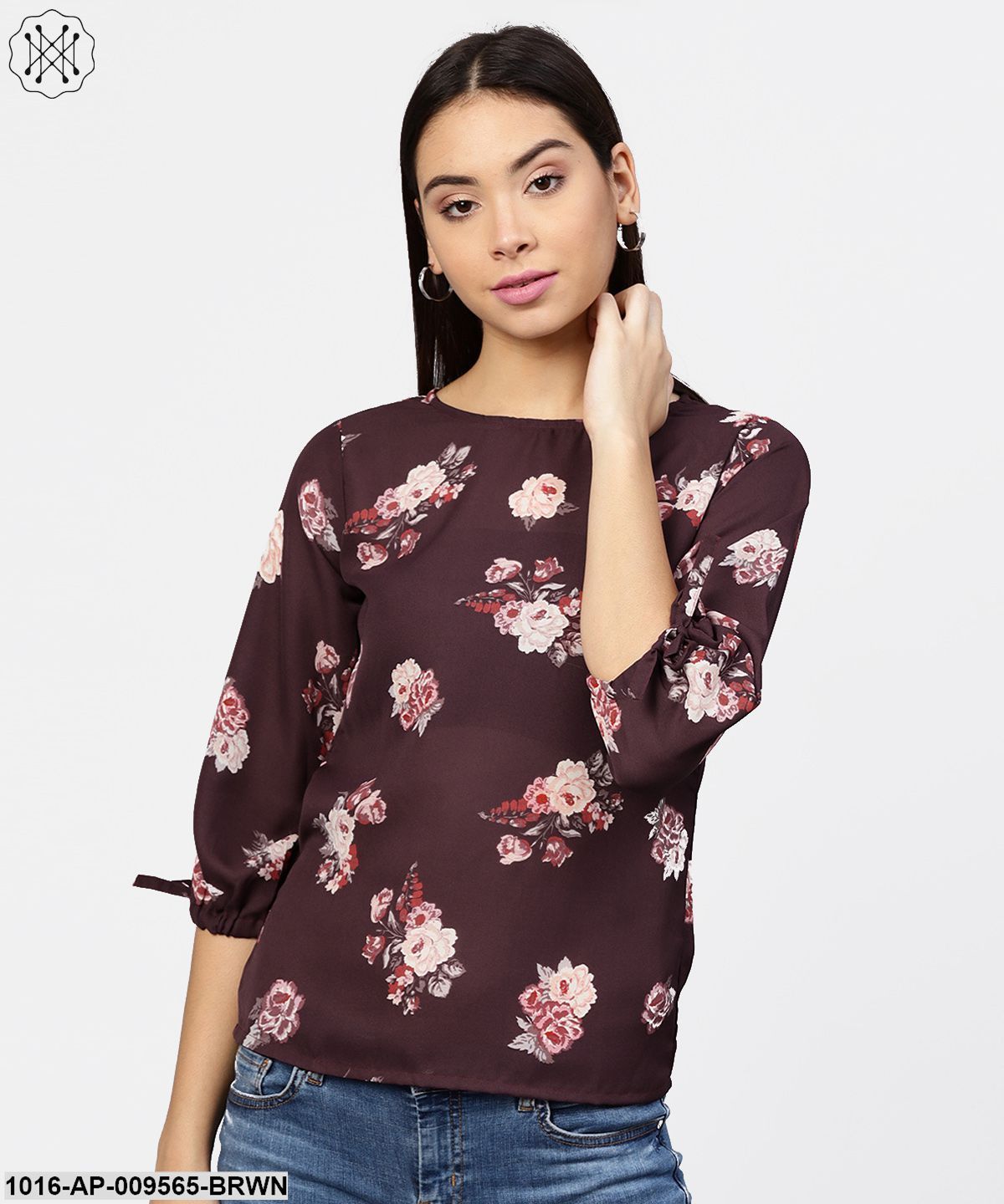 Round Neck Floral Printed 3/4Th Sleeves Top