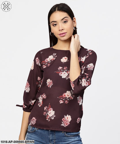 Round Neck Floral Printed 3/4Th Sleeves Top
