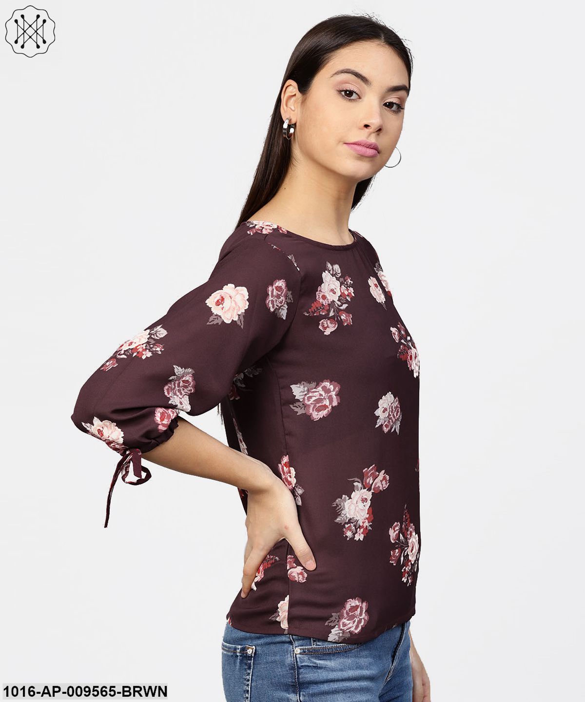 Round Neck Floral Printed 3/4Th Sleeves Top