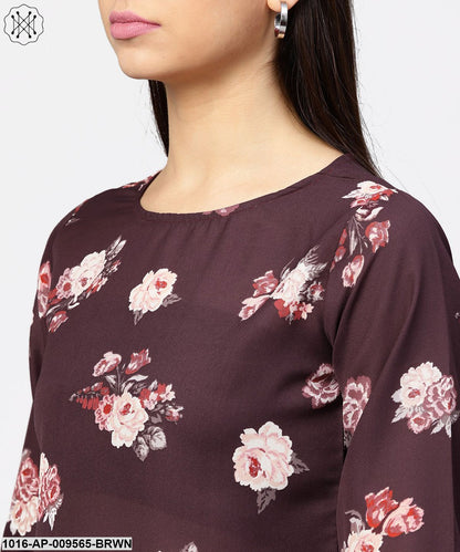 Round Neck Floral Printed 3/4Th Sleeves Top