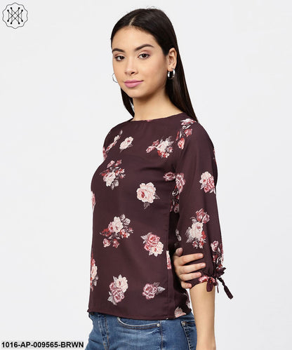 Round Neck Floral Printed 3/4Th Sleeves Top