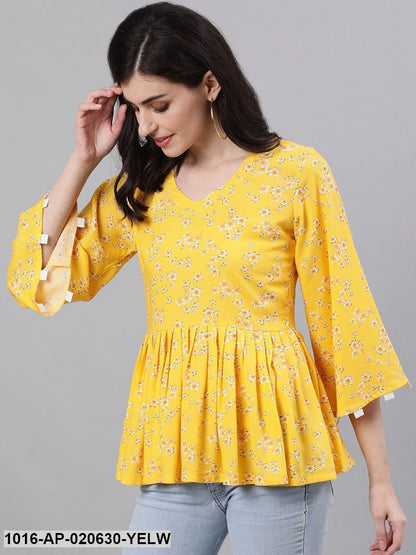 Yellow Printed Peplum Top