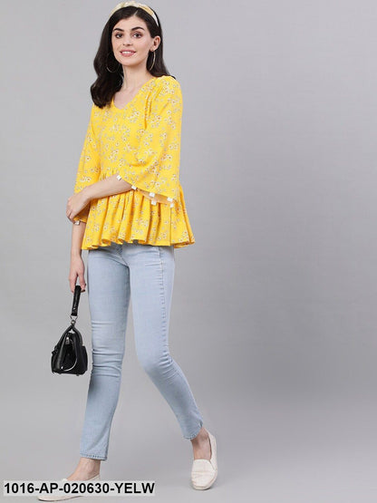 Yellow Printed Peplum Top