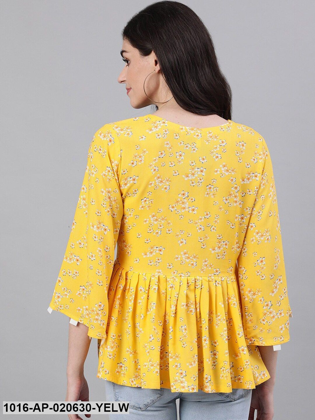 Yellow Printed Peplum Top