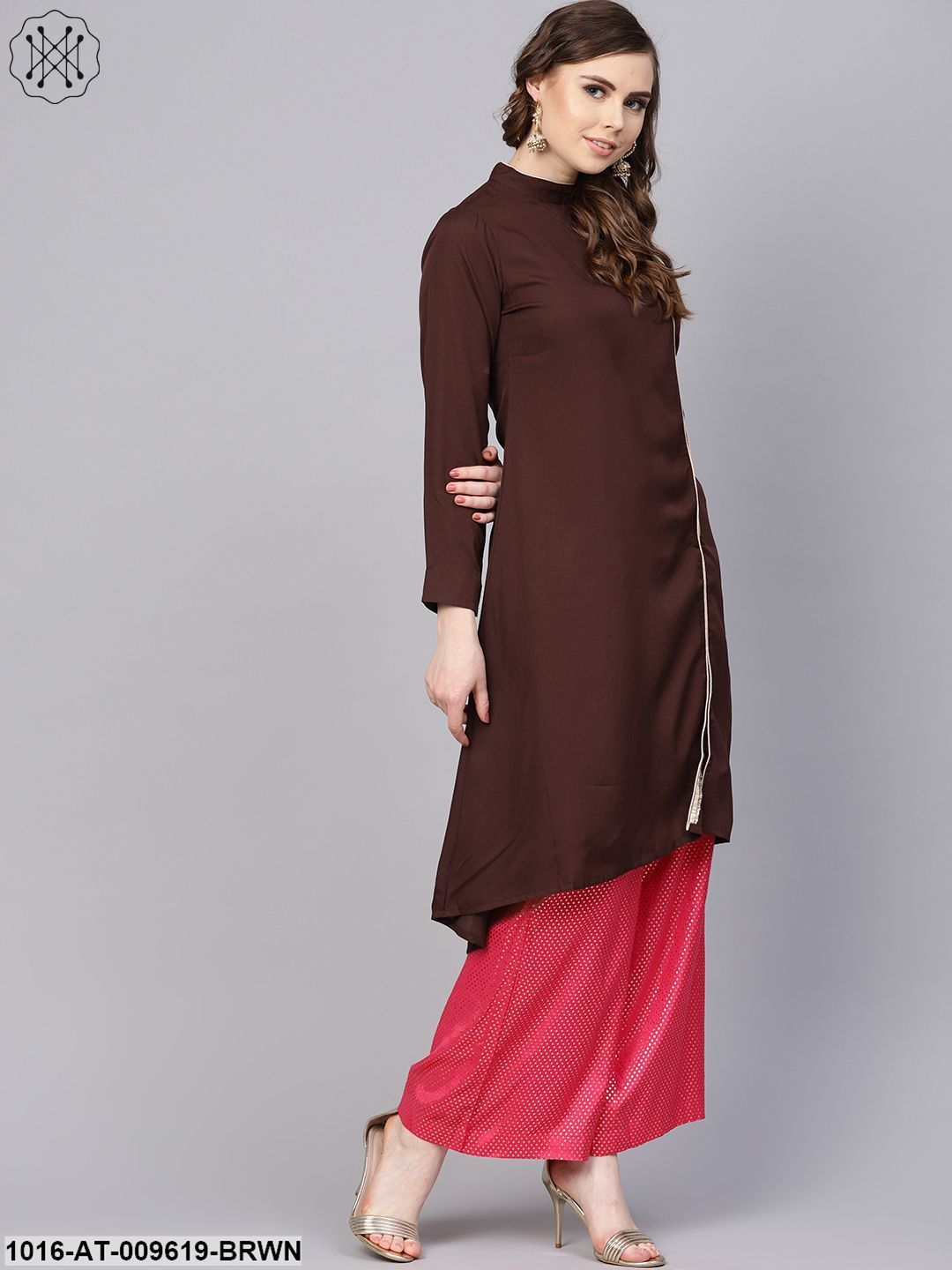 Chocolate Brown Kurta With Side Slit & Roll Colllar