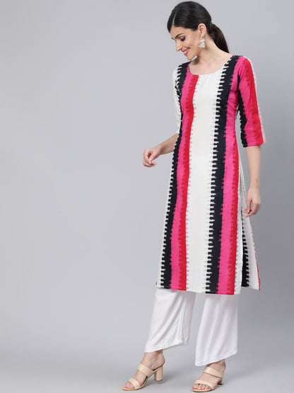 Women Multi Straight Kurta With Three Quarter Sleeves