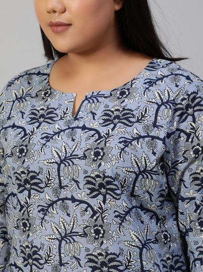 Women Blue Printed Night Suit