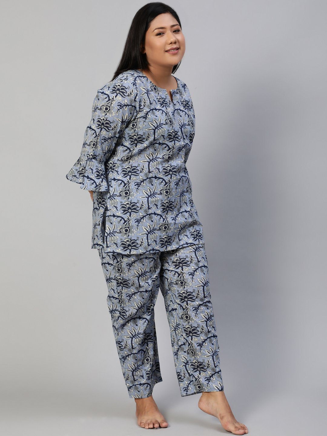 Women Blue Printed Night Suit