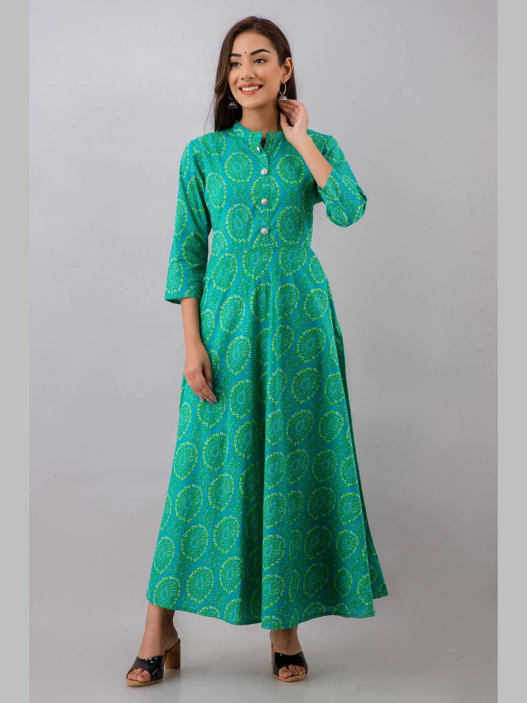 Women Cotton Printed Flared Kurta