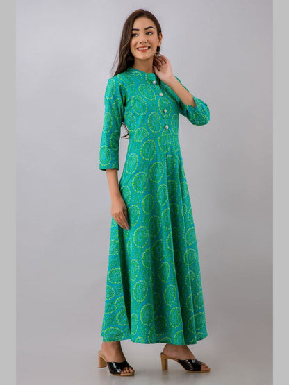 Women Cotton Printed Flared Kurta