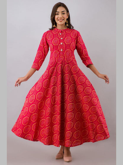 Women Cotton Printed Flared Kurta