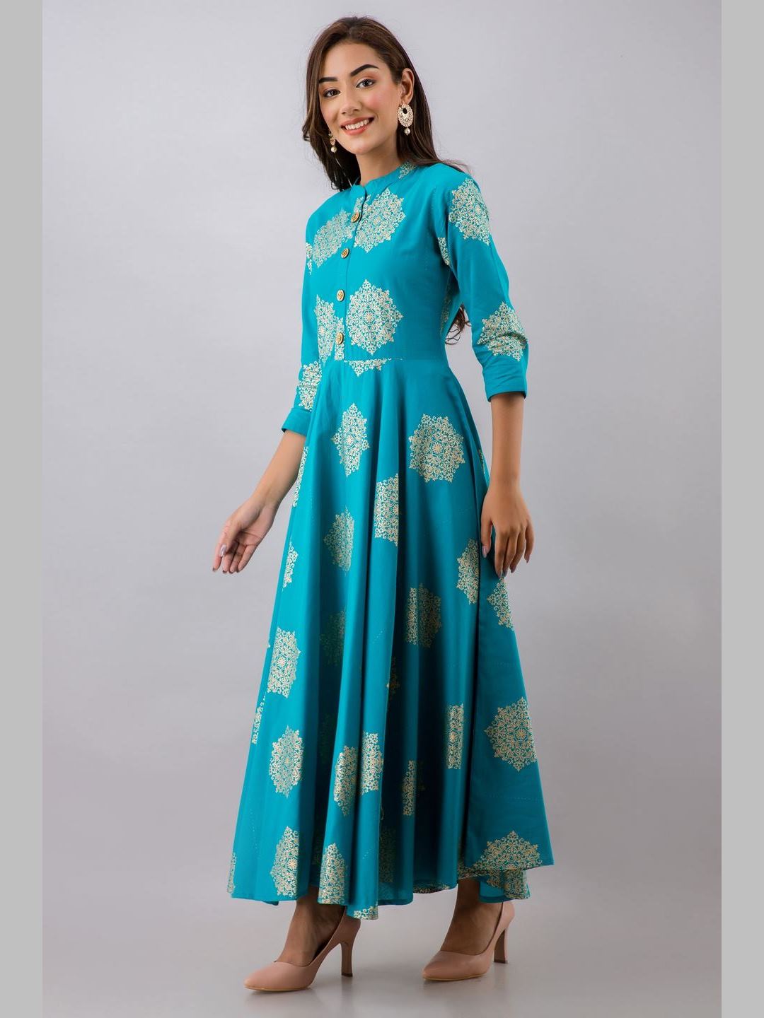 Women Cotton Printed Flared Kurta