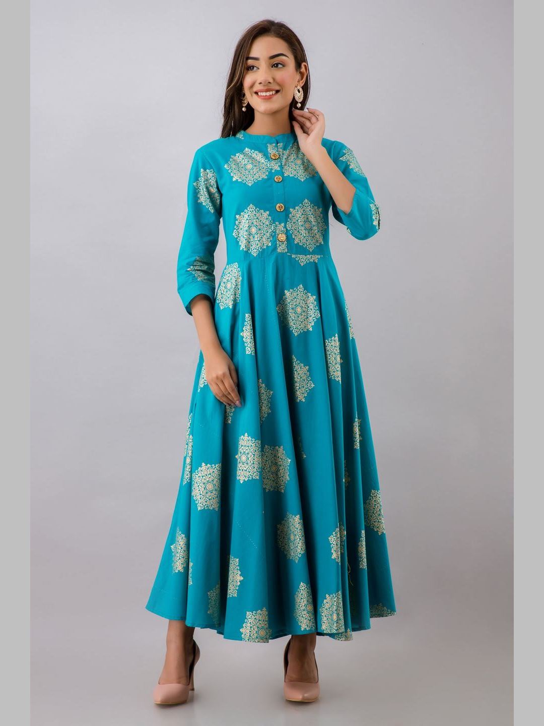 Women Cotton Printed Flared Kurta