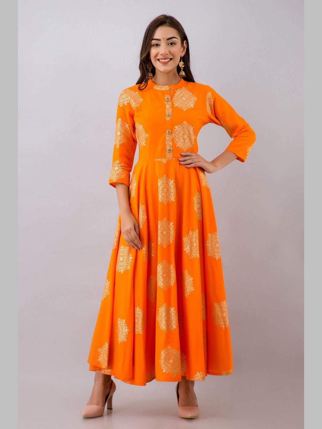 Women Cotton Printed Flared Kurta