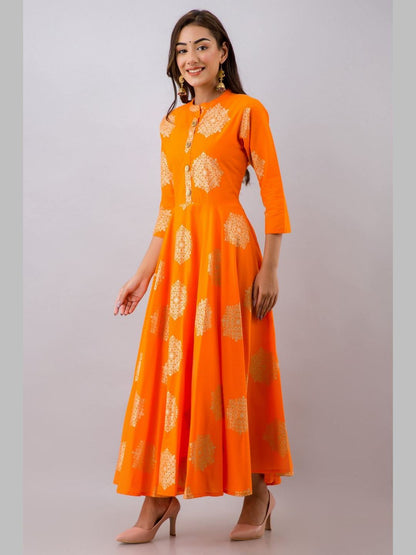 Women Cotton Printed Flared Kurta