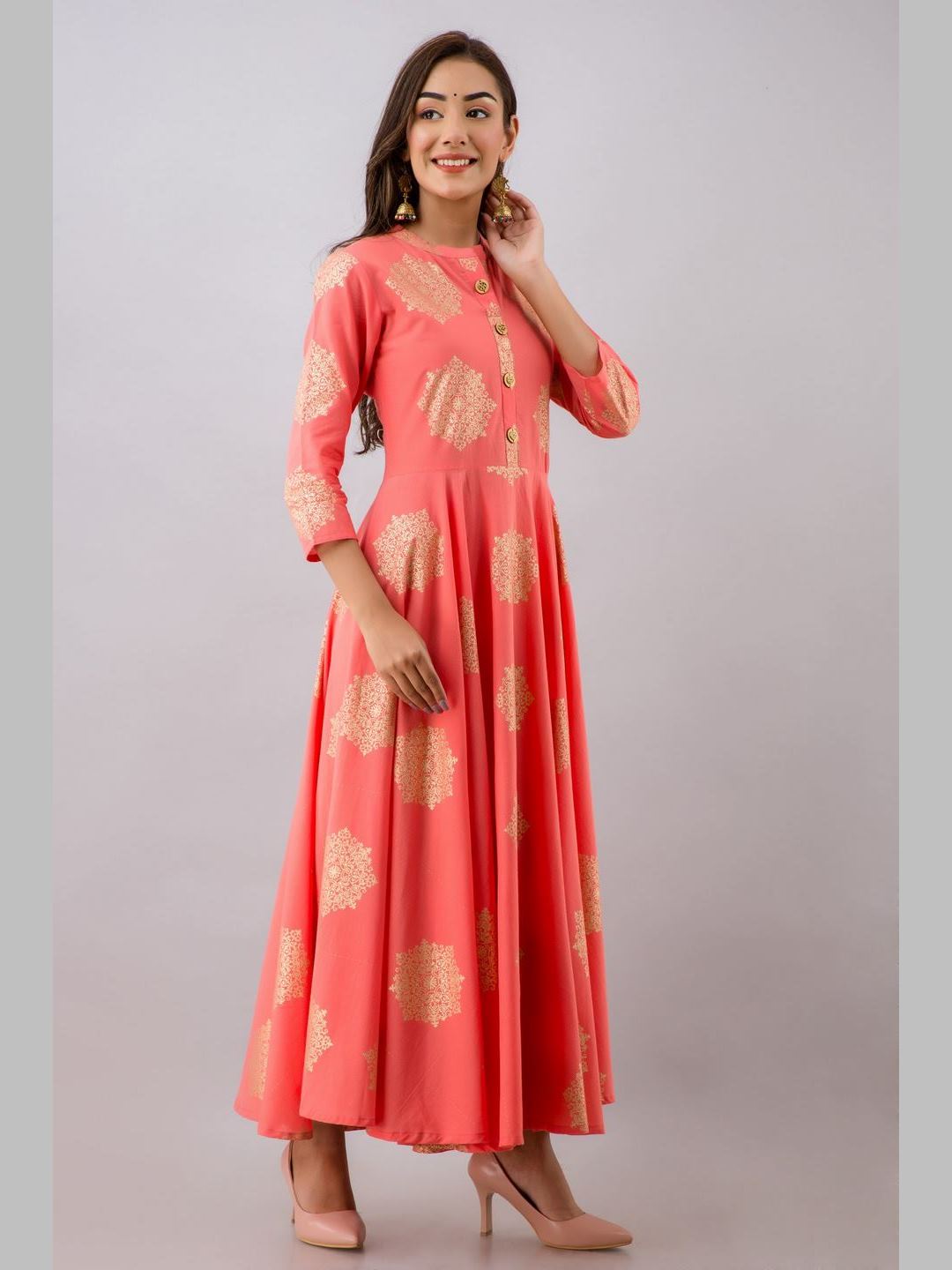 Women Cotton Printed Flared Kurta