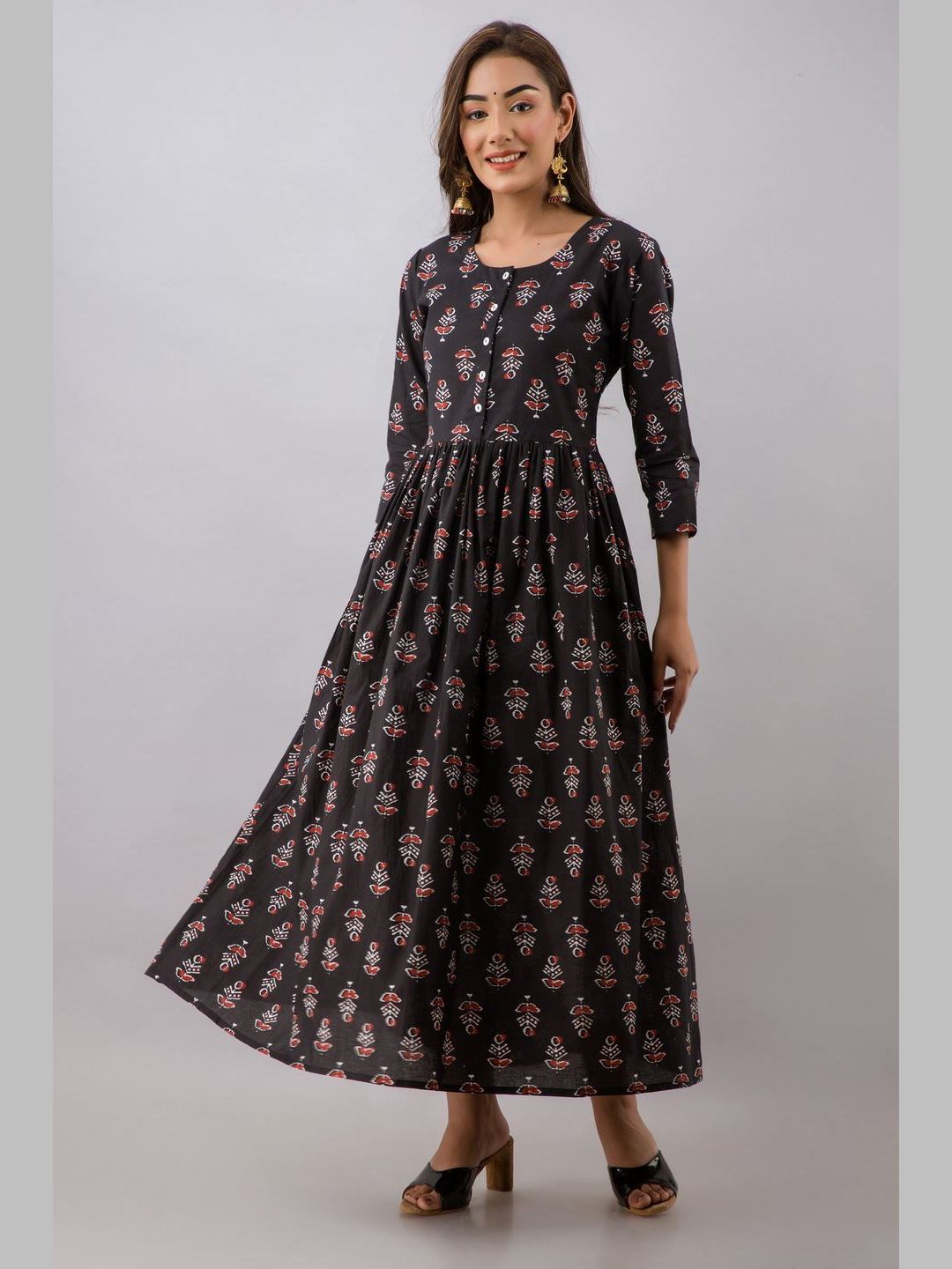 Women Cotton Printed Flared Kurta