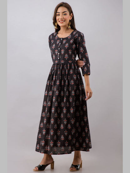 Women Cotton Printed Flared Kurta