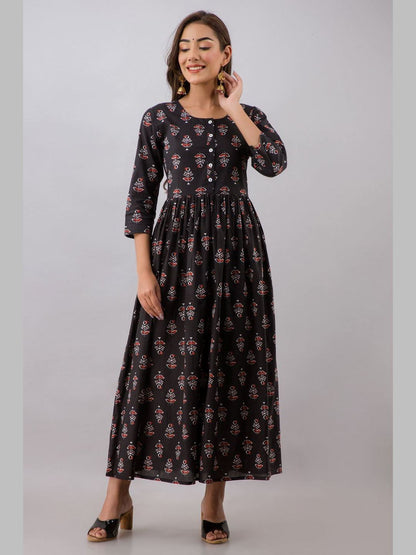 Women Cotton Printed Flared Kurta