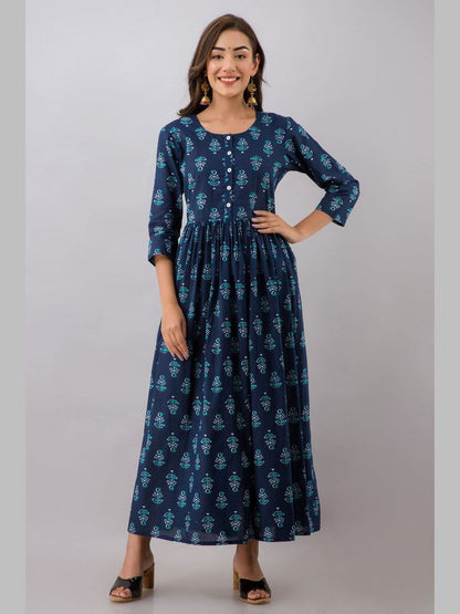 Women Cotton Printed Flared Kurta