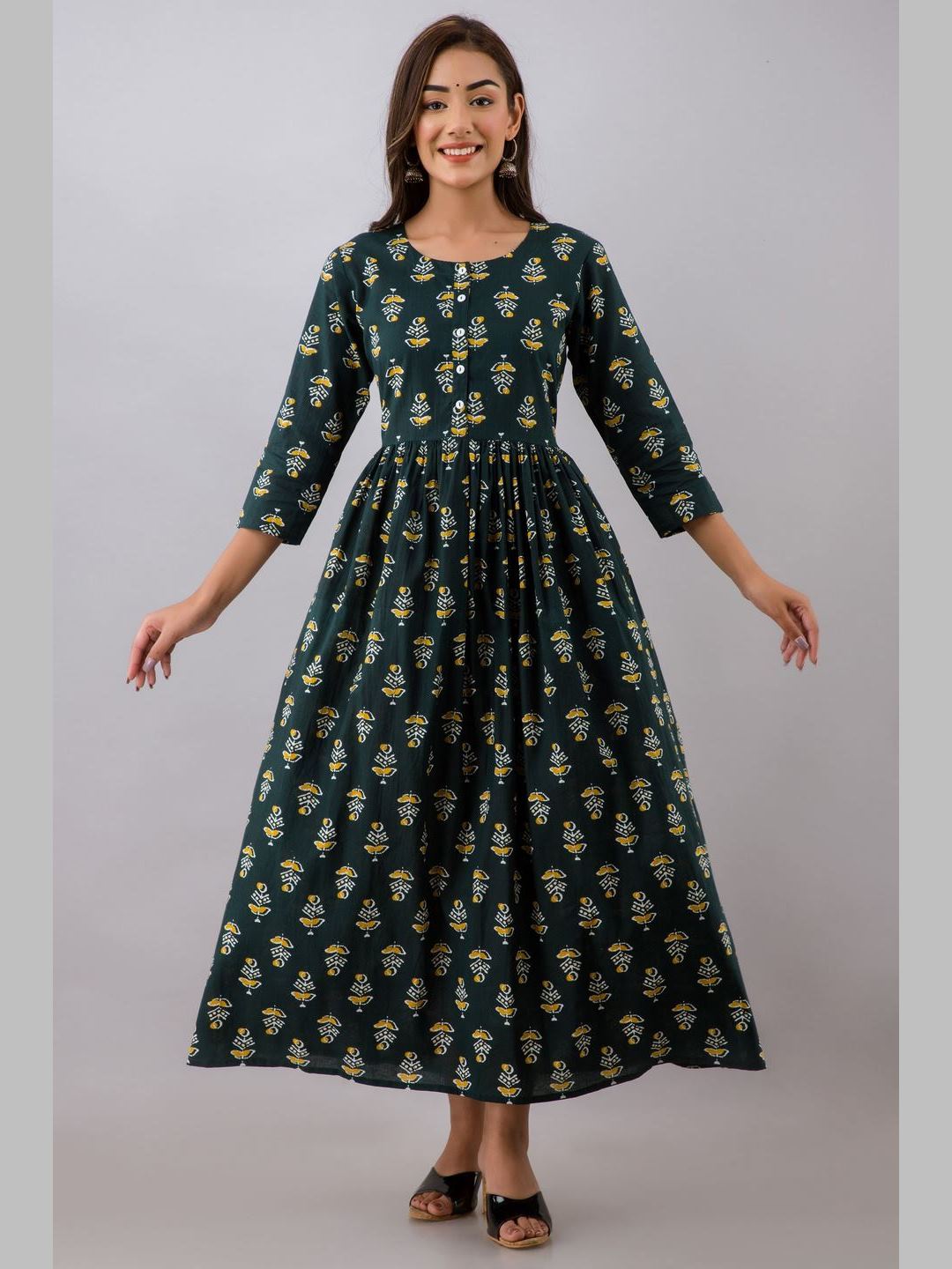 Women Cotton Printed Flared Kurta