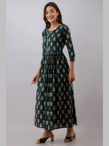 Women Cotton Printed Flared Kurta