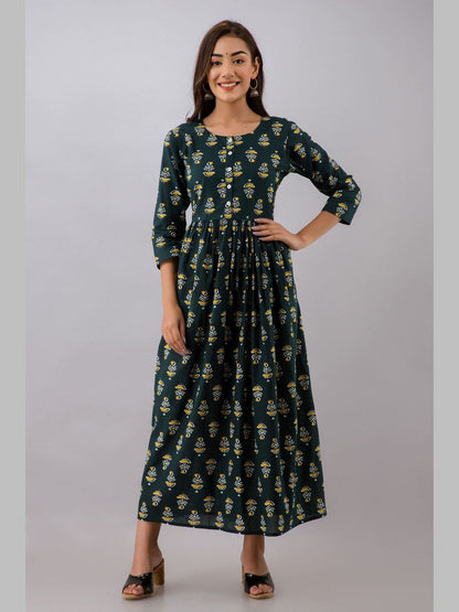 Women Cotton Printed Flared Kurta