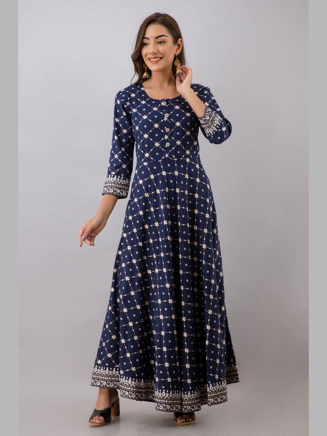 Women Cotton Printed Flared Kurta