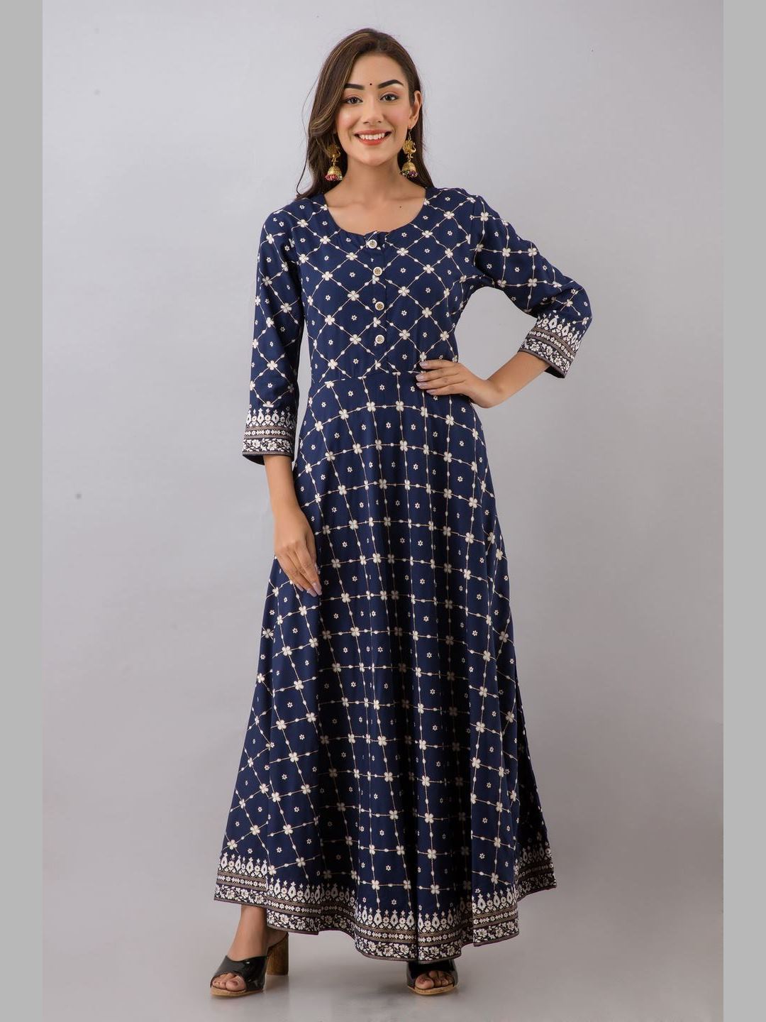 Women Cotton Printed Flared Kurta