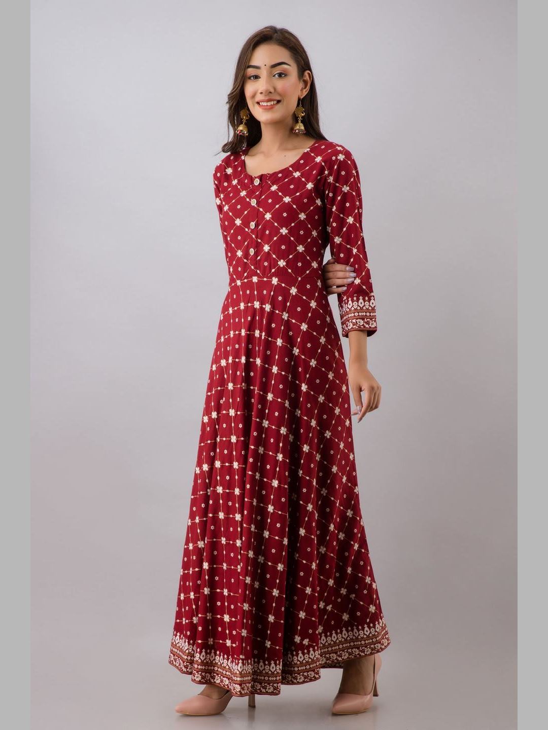 Women Cotton Printed Flared Kurta