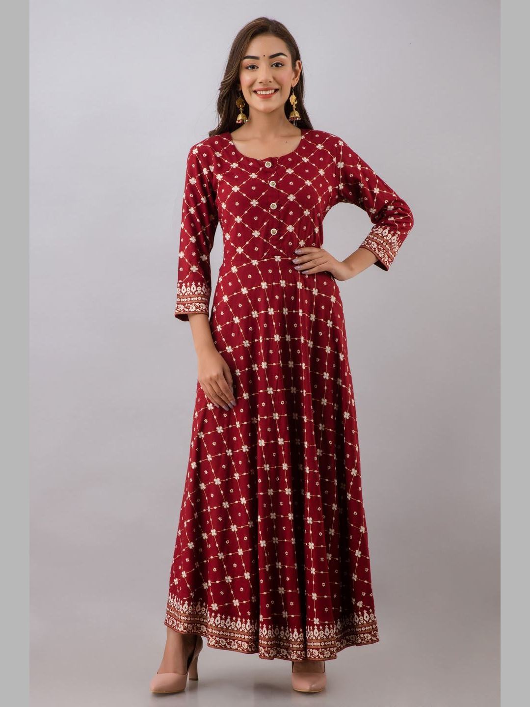 Women Cotton Printed Flared Kurta