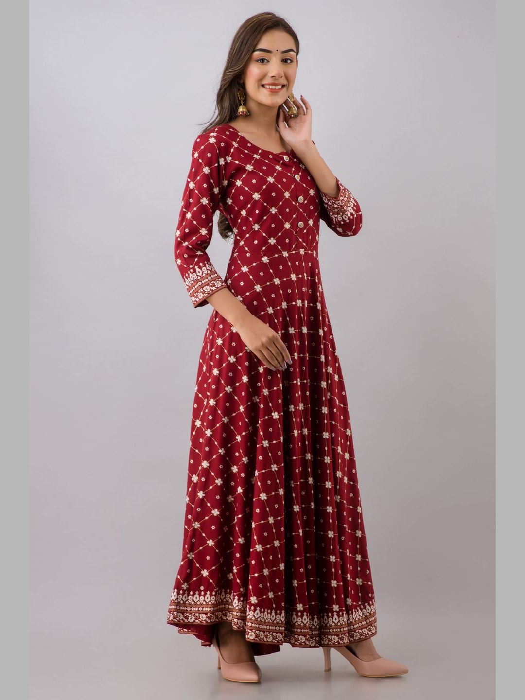 Women Cotton Printed Flared Kurta