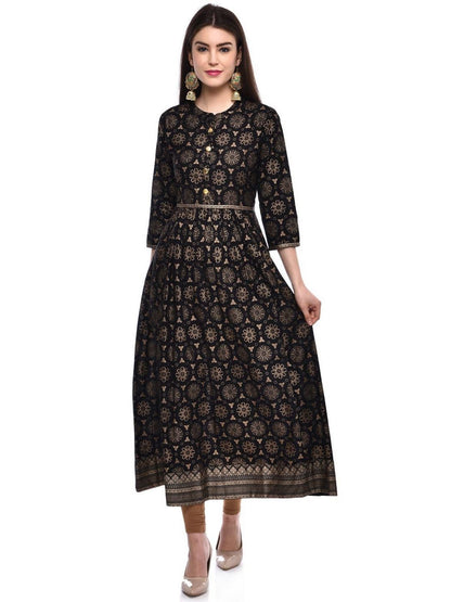 Women Cotton Printed Flared Kurta