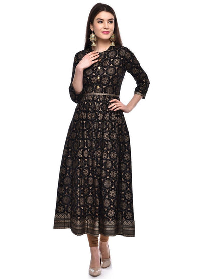 Women Cotton Printed Flared Kurta