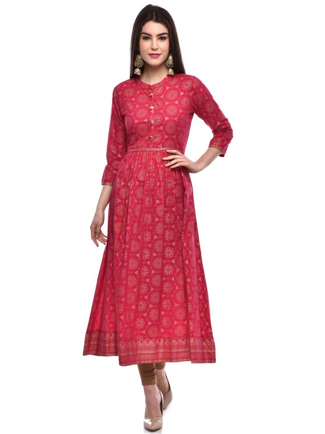 Women Cotton Printed Flared Kurta