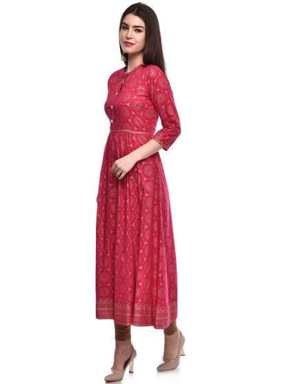 Women Cotton Printed Flared Kurta